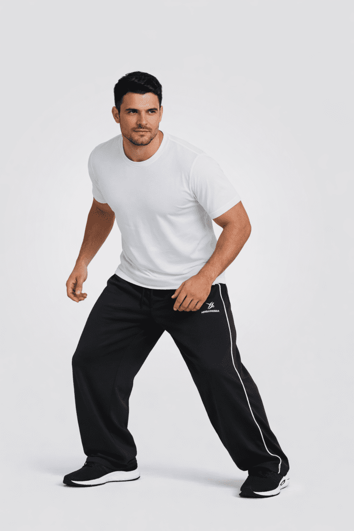 Black Foundation Track Pants with White Lines - Image 2