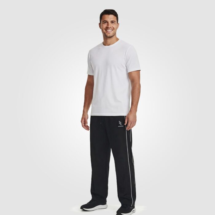 Black Foundation Track Pants with White Lines - Image 1